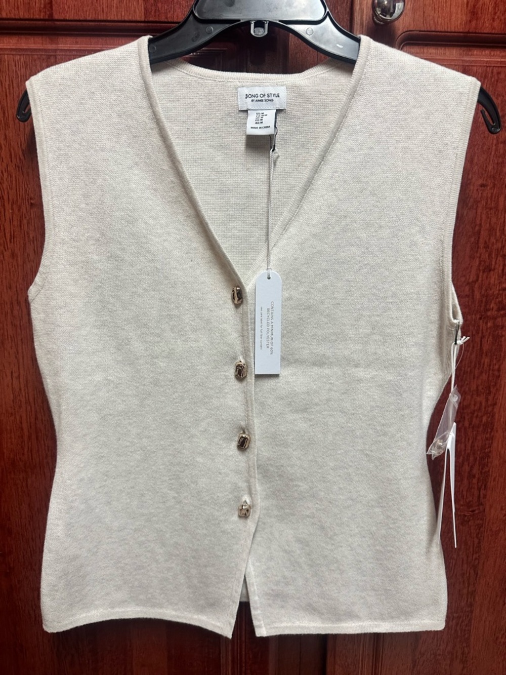 Song of Style Neutral Cream Knit Button Vest with Gold Buttons